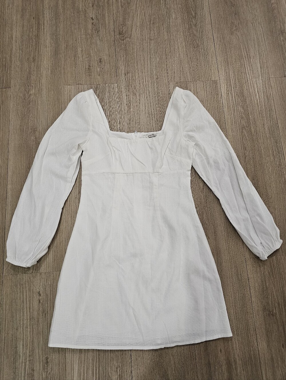NWT Speechless White Linen Blend Long Puff Sleeve Square Neck Mini Dress in S&M